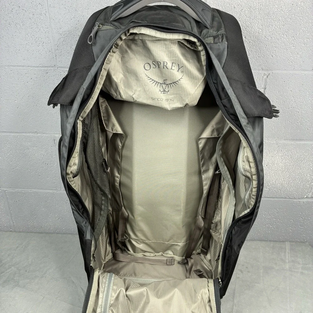 Osprey Meridian Wheeled Convertible Luggage Backpack Gray Carry On Travel Bag
